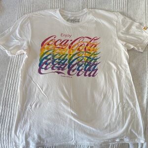 100% cotton Coca-Cola Multicolor Logo White Tee, unisex size L